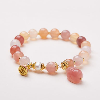 Natural 8MM Salt Source Agate Bracelet for Women Rainbow Pixiu Dog Shit Good Luck Bracelet High-end Feel Best Friend Gift