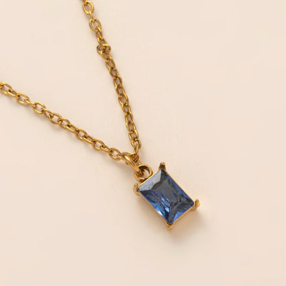 Titanium Steel Necklace Rectangular December Birthstone Pendant Colorful Zircon Clavicle Chain for Women Titanium Steel Plated with 18K Gold Color Retention
