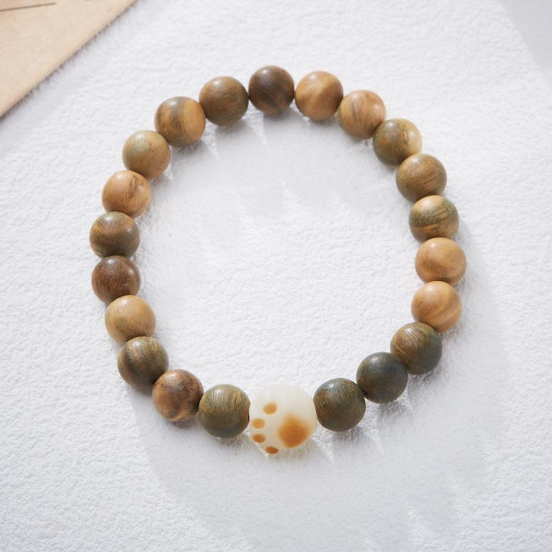 Natural 8MM Green Sandalwood Bracelet Charcoal Burnt Bodhi Cat Paw Design Style Cultural Play Bracelet for Men and Women
