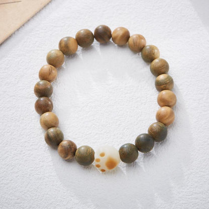 Natural 8MM Green Sandalwood Bracelet Charcoal Burnt Bodhi Cat Paw Design Style Cultural Play Bracelet for Men and Women