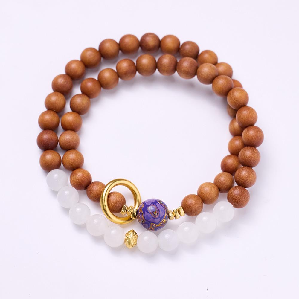 Qingshan Dai Lingyin Milk Fragrance Sandalwood Hetian Running Ring Double Circle Bracelet Ethnic Style Simple Jade Bracelet Couple Style