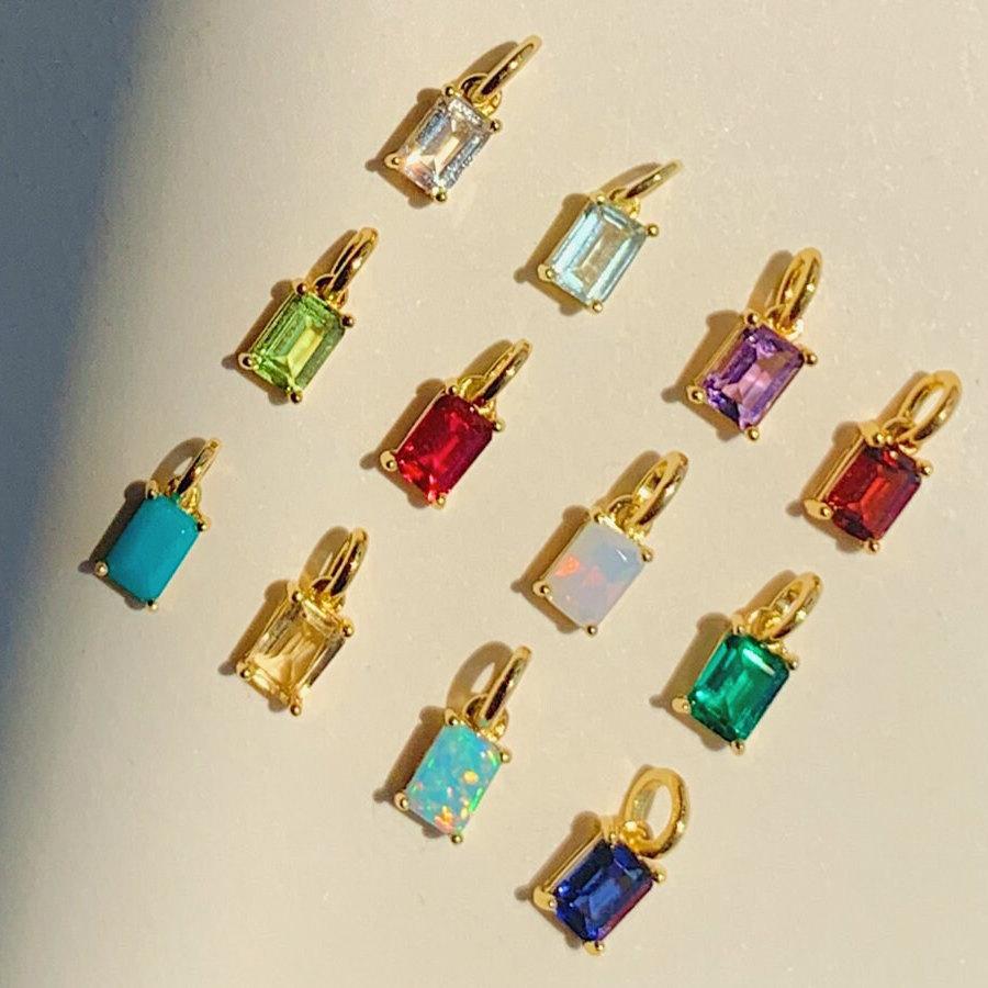 Titanium Steel Necklace Rectangular December Birthstone Pendant Colorful Zircon Clavicle Chain for Women Color Retention 18K Gold Plated Color Retention