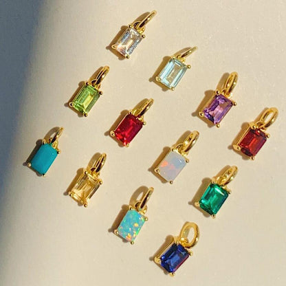 Titanium Steel Necklace Rectangular December Birthstone Pendant Colorful Zircon Clavicle Chain for Women Color Retention 18K Gold Plated Color Retention