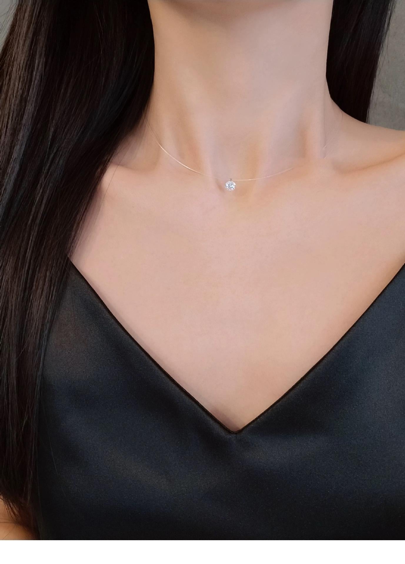 Mermaid Tears Necklace Ladies New Moissanite Invisible Fishing Line Minority All-Match Sterling Silver Clavicle Chain