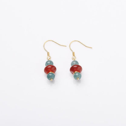 Natural Blue Water Jade Earrings S925 Silver Thousand Miles of Rivers and Mountains Red Agate National Style Earrings New Chinese Ear Hook Ear Jewelry