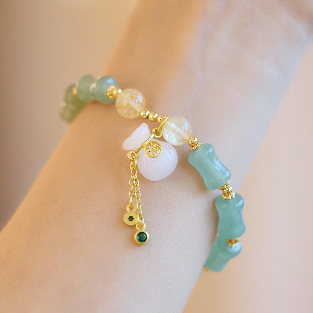 New Chinese Style Natural Golden Silk Jade Bracelet for Women, Tianshan Jade Bamboo Knot Money Bag Single Circle Bracelet, Gobi Jade Stone Bracelet