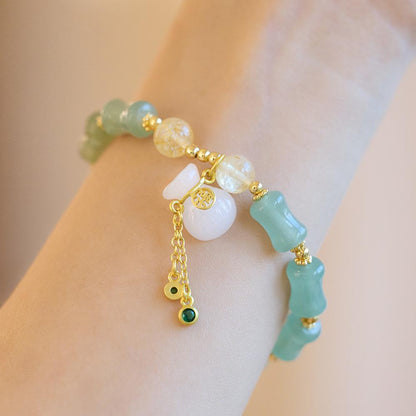 New Chinese Style Natural Golden Silk Jade Bracelet for Women, Tianshan Jade Bamboo Knot Money Bag Single Circle Bracelet, Gobi Jade Stone Bracelet
