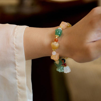Xinjiang Natural Golden Silk Jade Bracelet for Women, Lily of the Valley Colorful Flower Jade Bracelet, Fashionable Gift for Best Friend