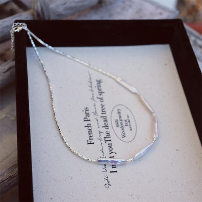 Elegant Design Light Luxury Minimalist Style Broken Silver Irregular Freshwater Pearl Small Silver Bar Handmade Beaded Necklace