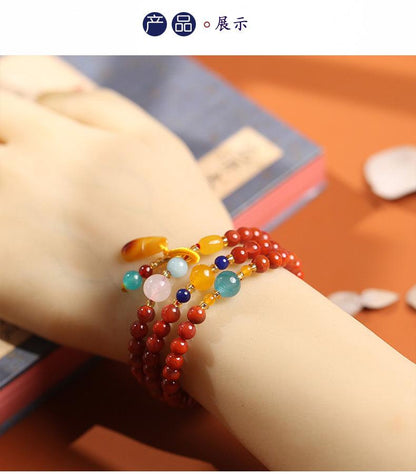 Natural Three-Circle Southern Red Agate Bracelet Amber Pendant Ethnic Style Multi-Circle Southern Red Agate Bracelet Unisex