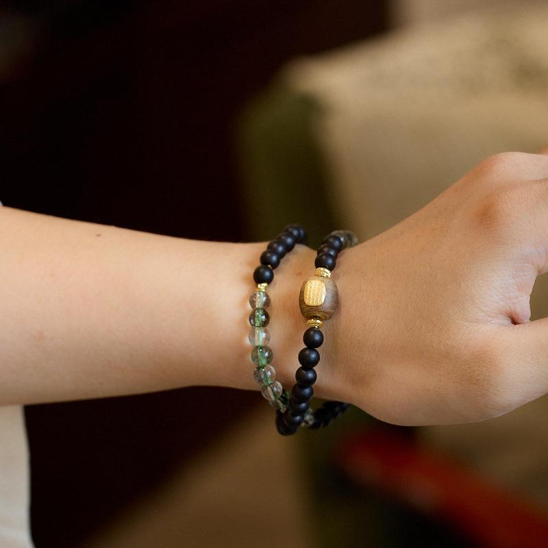 Agarwood Bracelet S925 Silver Five Strands White Crystal Double Circle Bracelet High-end Buddhist Bead Bracelet