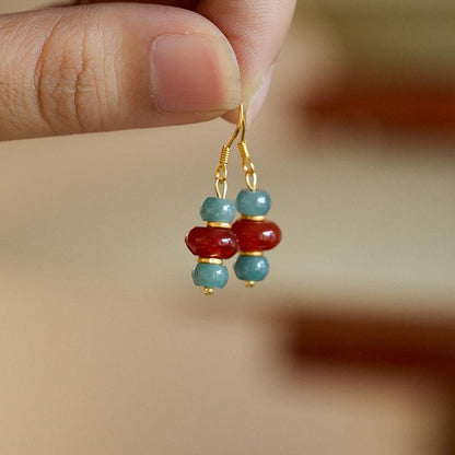 Natural Blue Water Jade Earrings S925 Silver Thousand Miles of Rivers and Mountains Red Agate National Style Earrings New Chinese Ear Hook Ear Jewelry