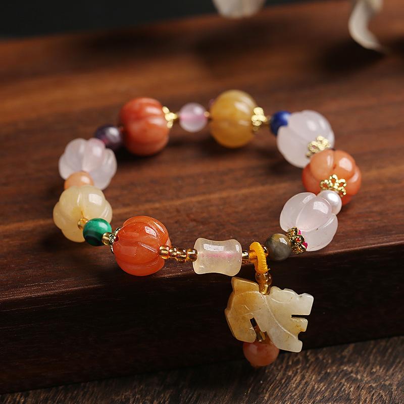 Temple Natural Xinjiang Pumpkin Beads Bracelet Couple Retro Ethnic Style Gourd Pumpkin Jinsi Jade Bracelet