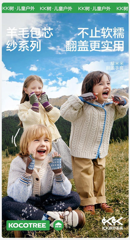 Children's Gloves Winter Boys Girls Half Finger Five Finger Flip Cover Warm Primary School Students Writing Special Class A Autumn