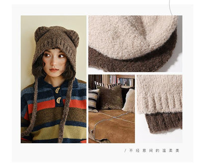 Autumn and Winter Cute Bear Parent-Child Knitted Hat Warm Ear Protection Wool Hat Korean Version Fluffy Cold-Proof Outdoor Hat