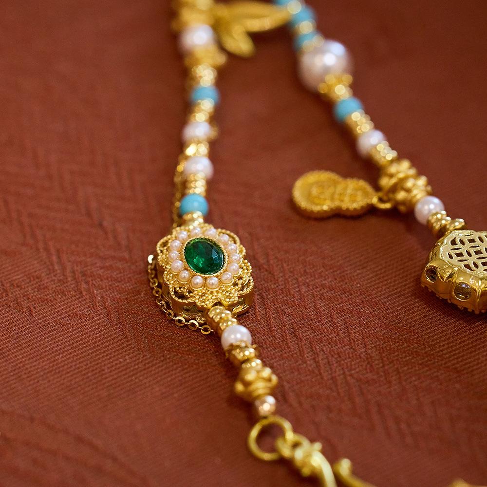Koi Fish Ruyi Lock Necklace for Women, Ancient Enamel Gold-Plated, High-End Niche Necklace Jewelry
