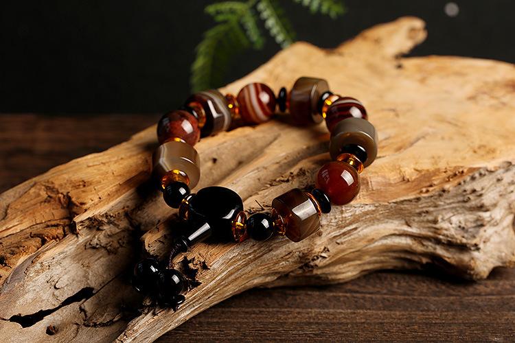 Original Natural Silk Wrapped Old Agate Bracelet Domineering Single Circle Men's Abacus Bead Bracelet Ethnic Style Gift Jewelry