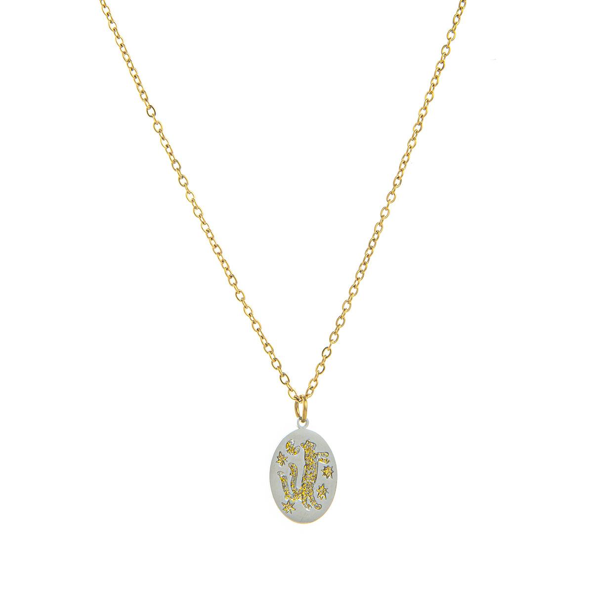 Titanium Steel New Hand-Painted Oil-Drip Rabbit Element Pet Oval Tarot Card Necklace Color-Retaining 18K Gold Plating