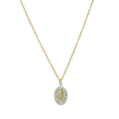 Titanium Steel New Hand-Painted Oil-Drip Rabbit Element Pet Oval Tarot Card Necklace Color-Retaining 18K Gold Plating