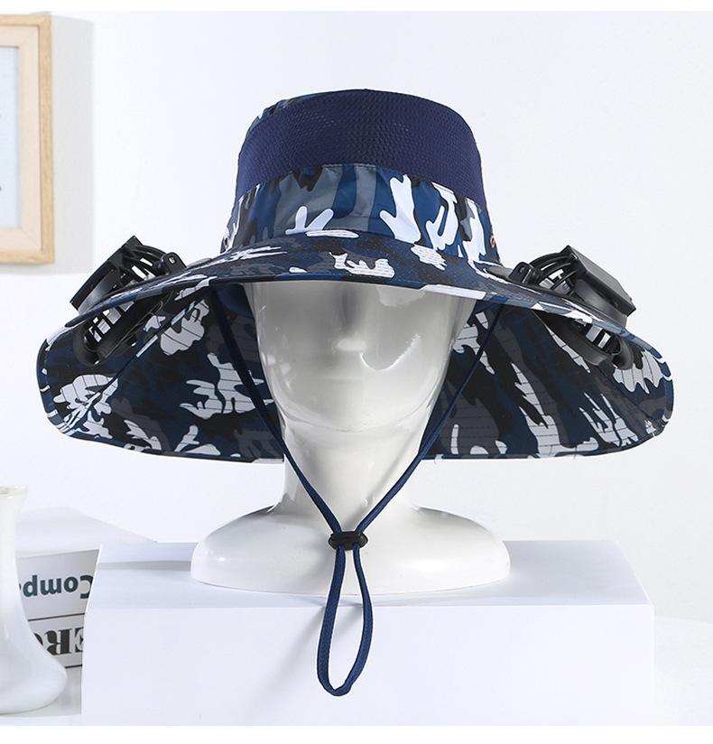 Men's Summer Wide Brim Dual Fan USB Rechargeable Fan Hat Adult Outdoor Sunshade Sun Protection Fishing Work Hat