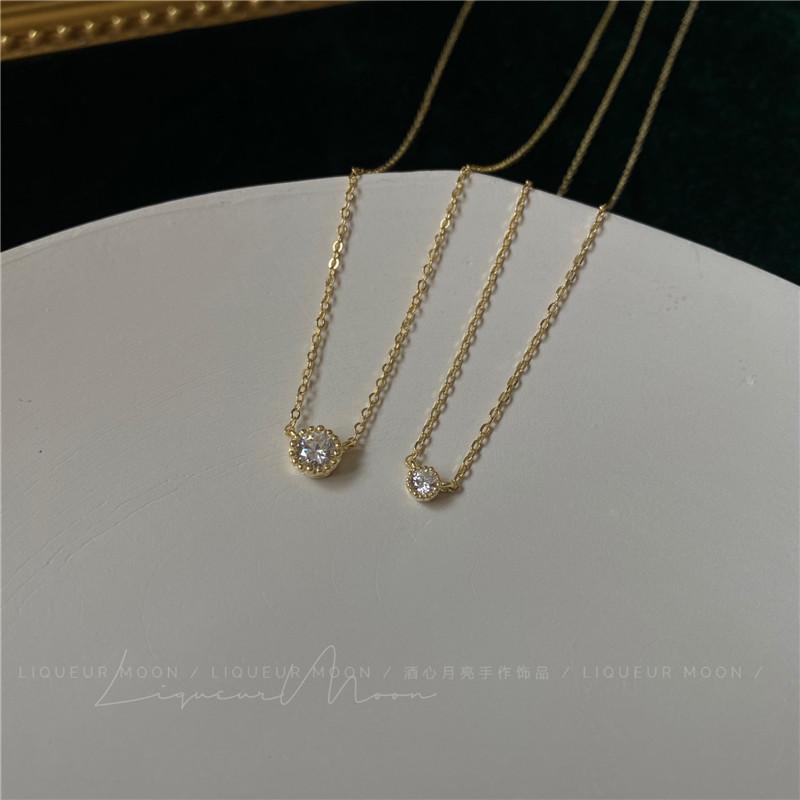 Single Mini Moissanite Sparkling Diamond Sterling Silver Necklace Simple Layered European and American Style Short Exquisite Collarbone Chain