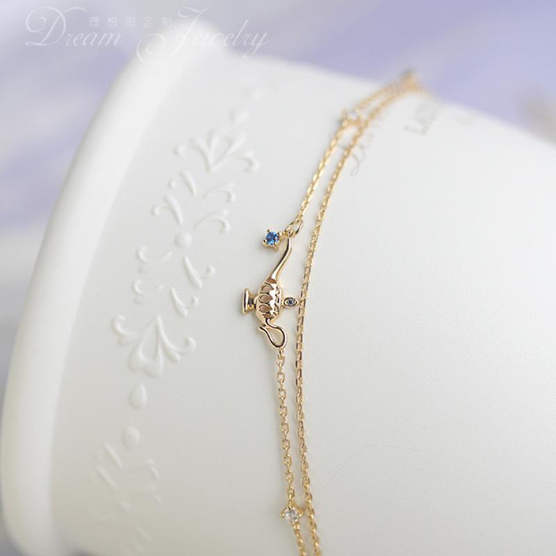 Three Wishes~S925 Sterling Silver Plated 14K Gold Little Magic Lamp Double Layer Bracelet for Women Simple Versatile Elegant Fairy Hand Jewelry