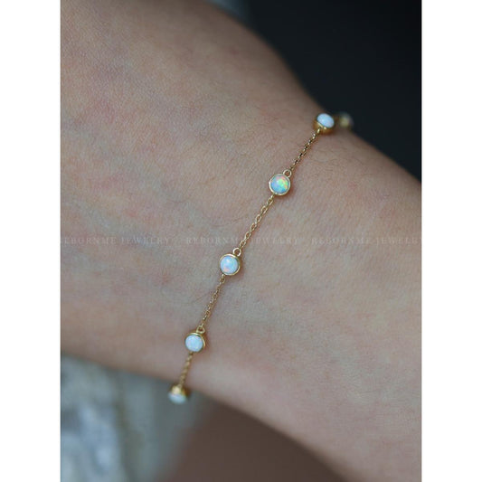 Make a Wish~S925 Silver Plated 14K Gold Thin Bracelet 7 Opal Bracelet for Women Vintage Niche Ins Gift Internet Celebrity