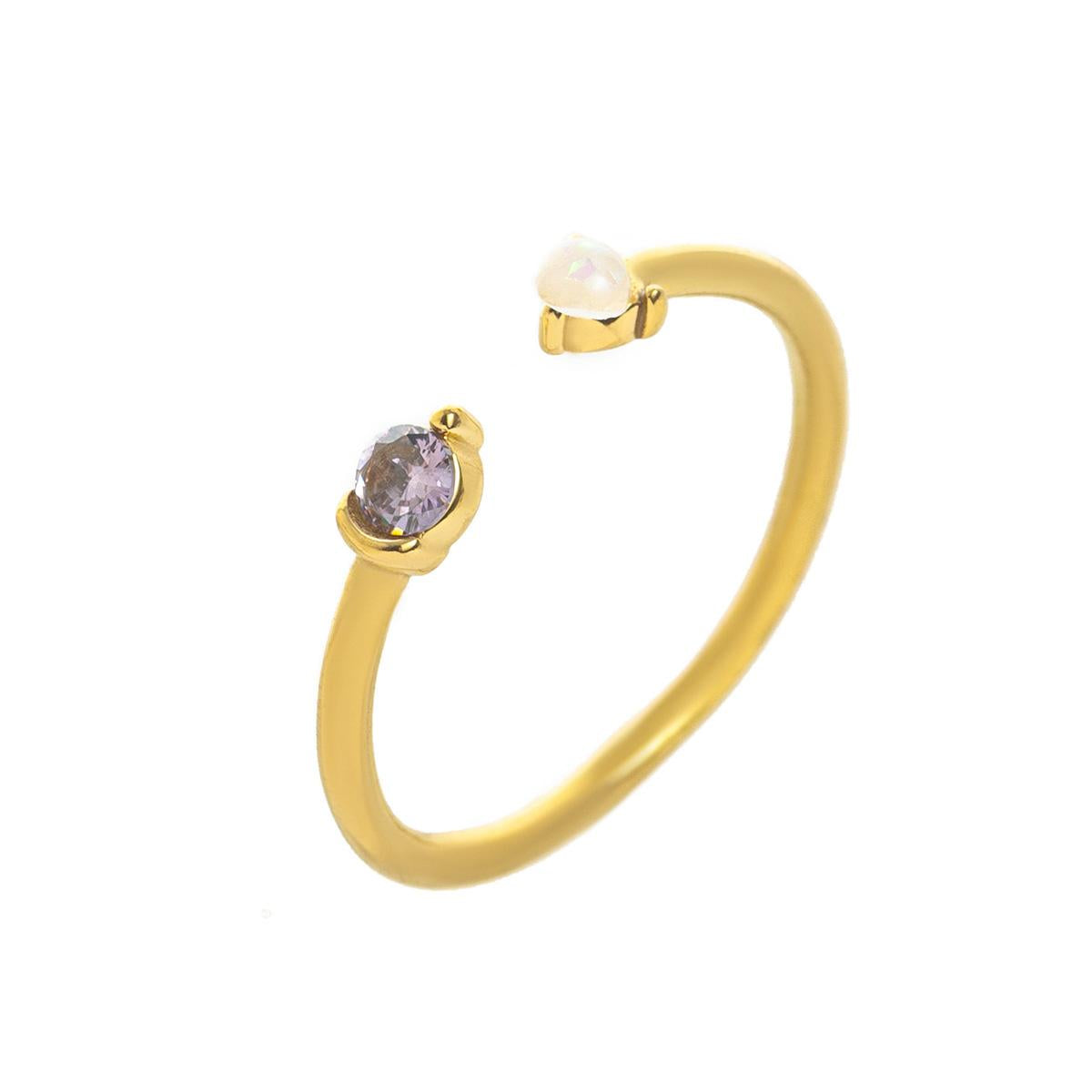 Titanium Steel Color-Retaining Natural Opal Color Zircon December Birthstone Ring Plain Band December Birthstone Plated with 18K Gold