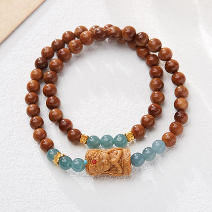 Qingshan Dai Lingyin Milk Fragrance Sandalwood Hetian Running Ring Double Circle Bracelet Ethnic Style Simple Jade Bracelet Couple Style