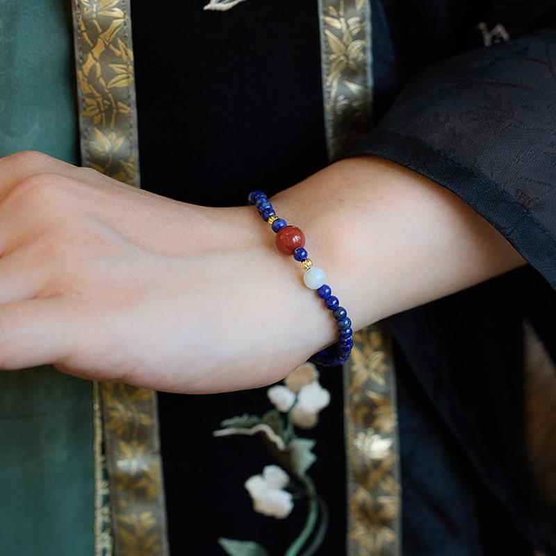 Original Design Natural Lapis Lazuli Small Beads Ultra-fine Bracelet for Women Simple and Exquisite Southern Red Agate Hand Jewelry Gift
