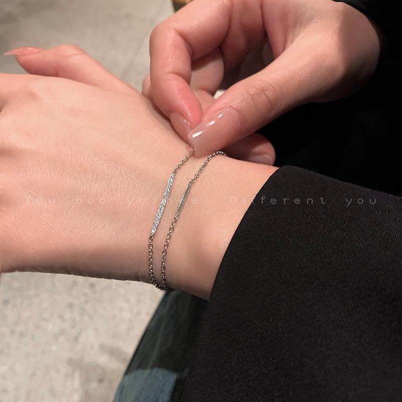 S925 Silver Plated 14K Gold Double Layer Stacked Delicate Zircon Bracelet for Women Ins Niche Design High-end Minimalist Style