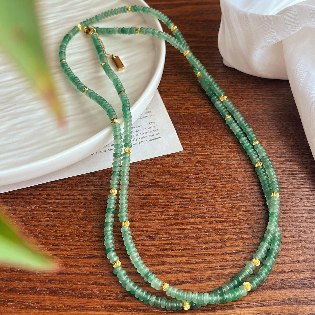 Vintage Natural Dongling Jade UFO Bead Long Necklace with Atmosphere and Multiple Wearing Methods Choker