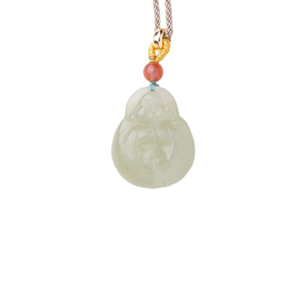 Natural Hetian Jade Hugging Buddha Pendant Necklace Couple Style Jade Pendant Exquisite Carving Braided Cord