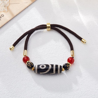 Natural Nine-Eye Dzi Bead Agate Bracelet Unisex Retro Tibetan Style Black Agate Bracelet Buddhist Beads Dzi Beads
