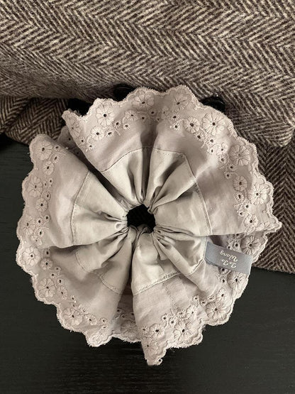 Gray Flower~ Extra Large Lace Scrunchie High-End Feel Large Scrunchie Women's Hair Tie Hair Accessory Korean Hair Ornament