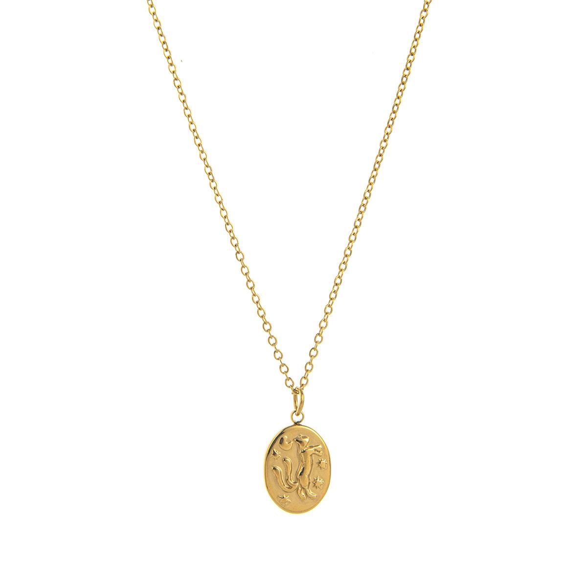 Titanium Steel New Hand-Painted Oil-Drip Rabbit Element Pet Oval Tarot Card Necklace Color-Retaining 18K Gold Plating