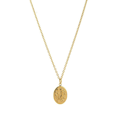 Titanium Steel New Hand-Painted Oil-Drip Rabbit Element Pet Oval Tarot Card Necklace Color-Retaining 18K Gold Plating