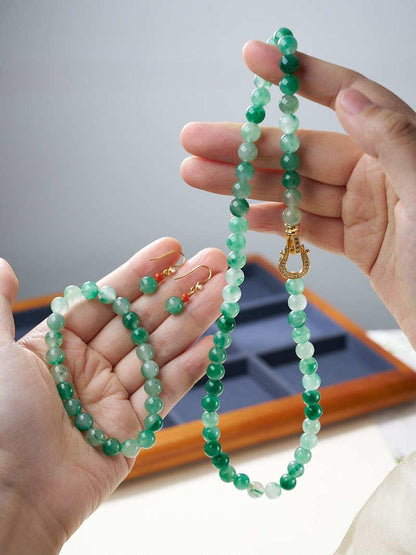 Natural 8MM African Jade Bracelet Neon Jade Necklace Earrings Bracelet Festival Chinese Style Gift
