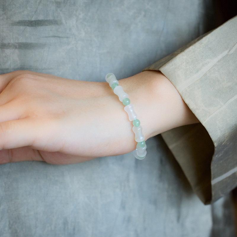 Natural Tianshan Green Bamboo Knot Bracelet Bamboo Knot Wealthy Endless Gold Silk Jade High-end Bracelet Gift for Best Friend
