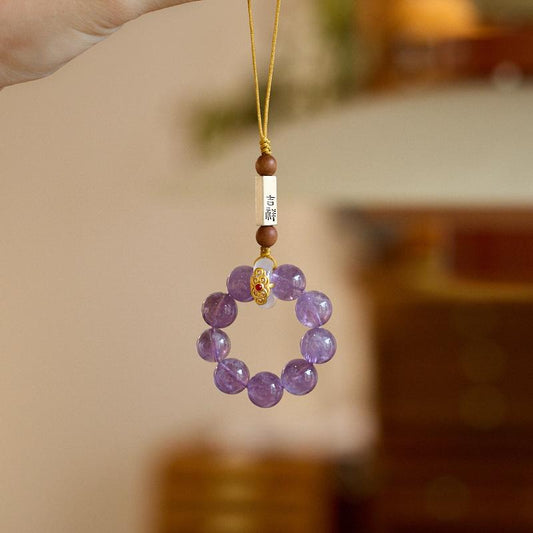 Natural Amethyst Crystal Phone Chain Nine Purple Fire Luck Auspicious Crystal Pendant Phone Anti-drop Strap