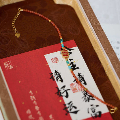New Chinese Style 2025 Year of the Snake Xiaomi Bead Bracelet for Women, Auspicious South Red Agate Five-Strand Bracelet for Snake Zodiac Year