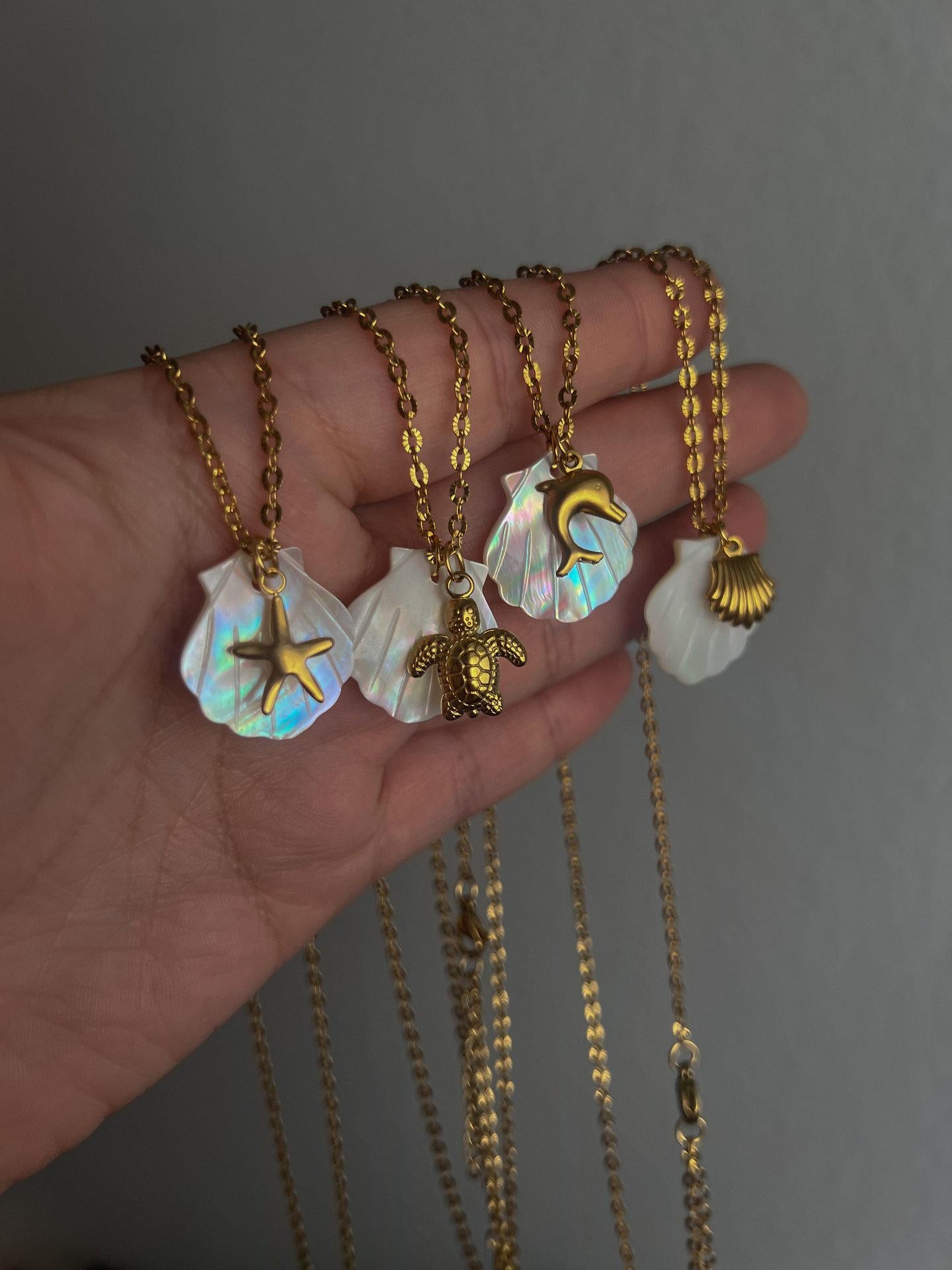 Titanium Steel High Color Retention European and American Beach Starfish Necklace Summer Style Conch Pendant Shell DIY Necklace 18K Gold Plated