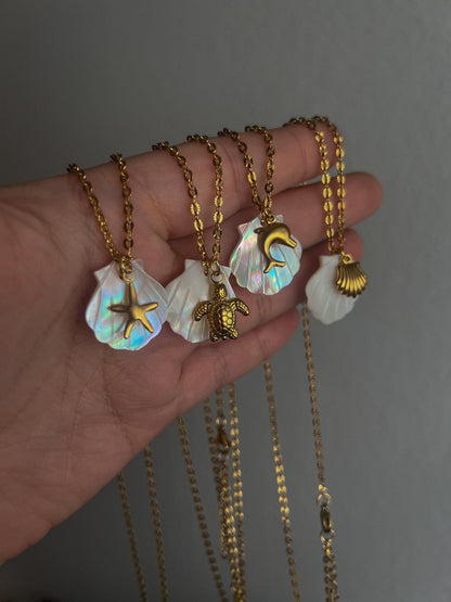 Titanium Steel High Color Retention European and American Beach Starfish Necklace Summer Style Conch Pendant Shell DIY Necklace 18K Gold Plated
