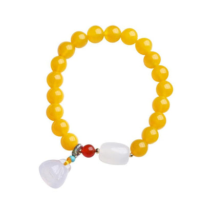 Natural 8MM Yellow Agate Bracelet White Chalcedony Barrel Beads Hanging Lotus Pod Bracelet Jewelry Hand Accessories Couple Best Friend Gift