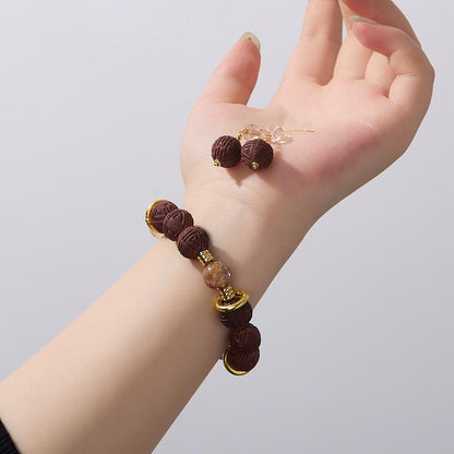 Handmade DIY Ancient Method Incense Bead Bracelet Golden Rutilated Quartz Red Agate Crystal Bracelet Medicinal Incense Bead Handcraft