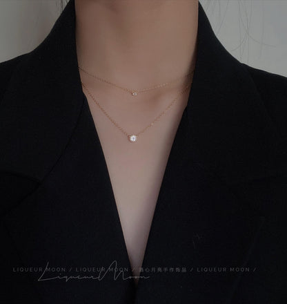 Single Mini Moissanite Sparkling Diamond Sterling Silver Necklace Simple Layered European and American Style Short Exquisite Collarbone Chain