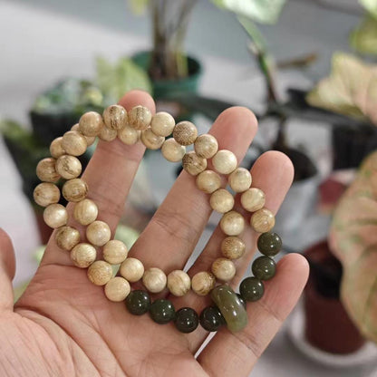 Qingshan Dai Lingyin Milk Fragrance Sandalwood Hetian Running Ring Double Circle Bracelet Ethnic Style Simple Jade Bracelet Couple Style