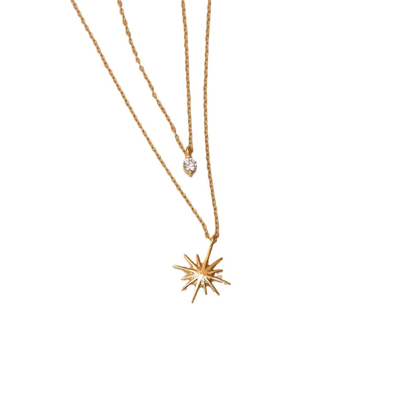 Titanium Steel Double Layer Series Minimalist Necklace Layered Clavicle Chain Star Zircon Stacking Women Color Retention 18K Gold Plated