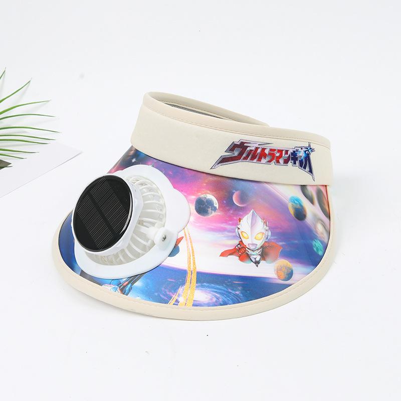 Children's Solar Charging Fan Hat Cartoon Boys and Girls Big Kids Outdoor Summer Sunshade Sun Protection Visor Hat