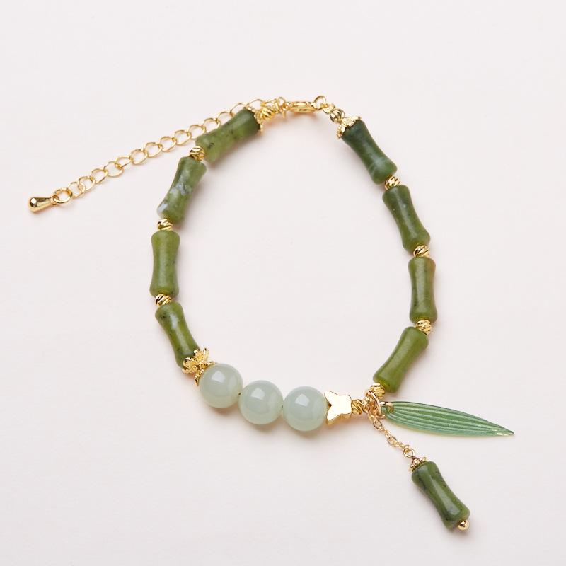 Chinese Style New Bamboo Knot Bracelet Agate Heart Sutra Crystal Bead Bracelet Simple Ethnic Style Good Luck Couple Gift Jewelry
